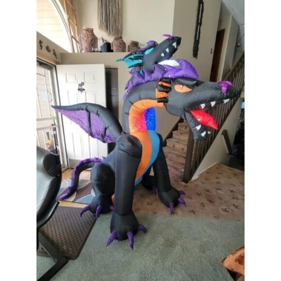Halloween Inflatables 7 FT Giant Fire & Ice 2 Headed Dragon Outdoor Halloween